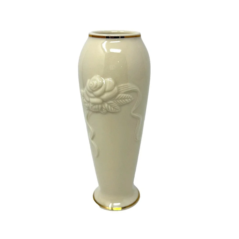 Lenox Rose Blossom Bud Vase Cream Porcelain Gold‎ Trim 6 Inch